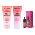 Kit Rosa Mosqueta Porán Skincare Completo – Limpeza, Esfoliação e Tratamento