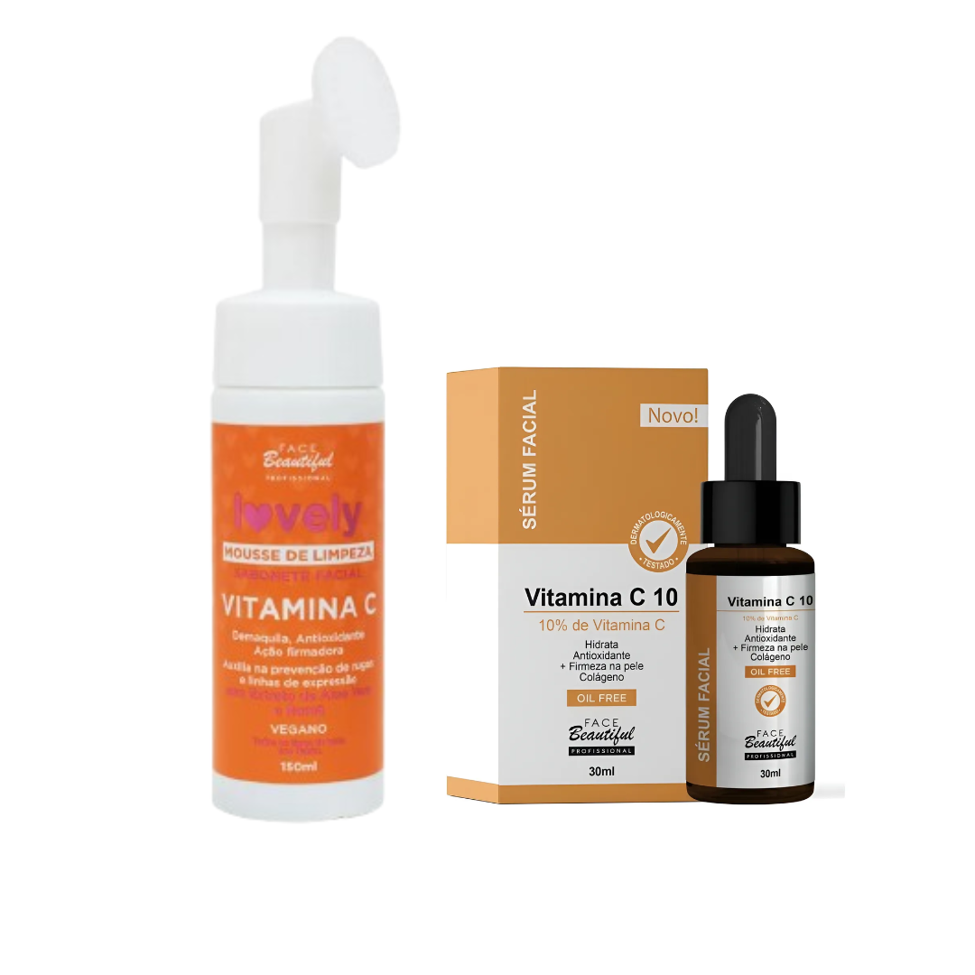 Mousse de Limpeza Facial Vitamina C + Sérum Facial Vitamina C Face Beautiful