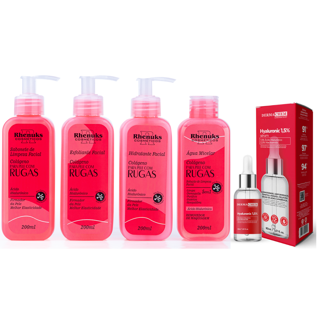 Kit SkinCare Anti Rugas com Colágeno Rhenuks  + Sérum Hialurônico 1,5% Dermachem