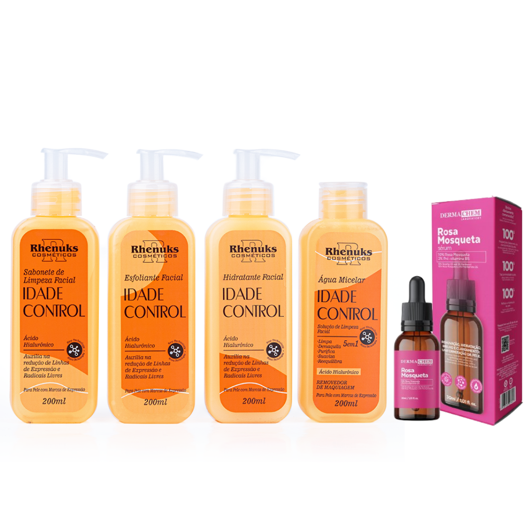 Kit SkinCare Anti Idade Vitamina C  Rhenuks  + Sérum Rosa Mosqueta Dermachem