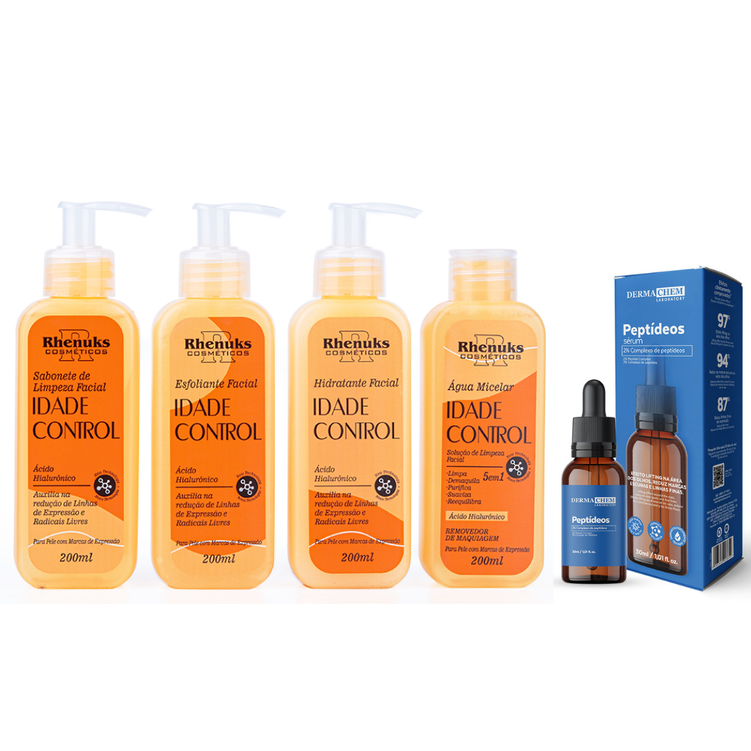 Kit SkinCare Anti Idade Vitamina C Rhenuks + Sérum Peptídeos Dermachem