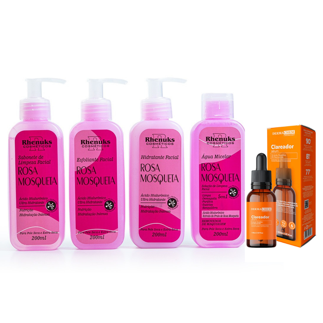 Kit SkinCare Rosa Mosqueta Rhenuks + Sérum Clareador Dermachem