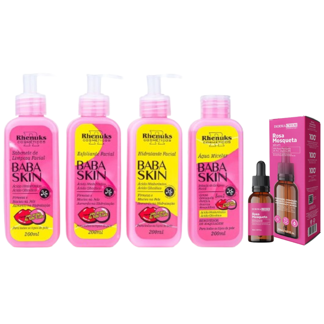 Kit SkinCare Baba Skin Rhenuks Cosméticos + Sérum Rosa Mosqueta Dermachem