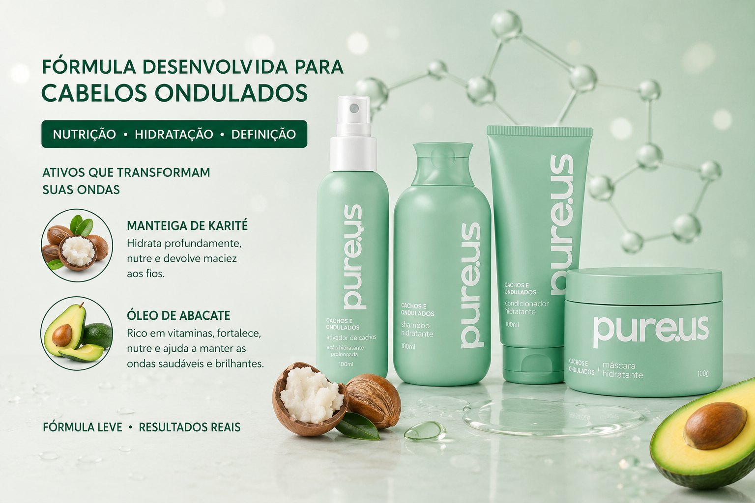 Kit Completo Cachos e Ondulados Pure Us 4 itens -  100ml